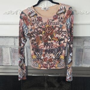 Madden Girl Colorful Graphic Long Sleeve Tee